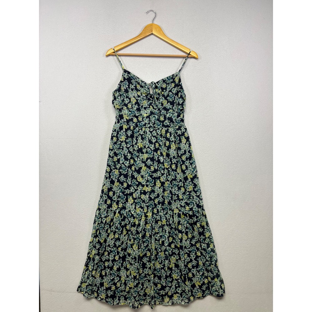 Cottagecore Boho LOFT Women Size 0 Navy Blue Floral Tiered Smocked Maxi Dress